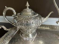 English Silverplated Tea Set Tray Coffee Pot Teapot Sheffield Reproduction