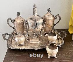 Eton Heavy Ornate Guarantee Silverplate Coffee/Tea Set with Heavy Tray