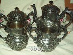 Excellent Antique Ornate Derby Silver Co 5 Piece Tea Set Quadruple Plate 1892