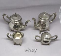 Exceptional Antique 4 piece Silver Plate Coffee Tea Set withStag Head Feet Heavy