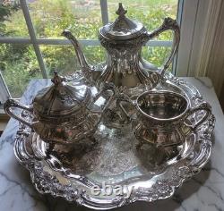Exquisit Reed & Barton Victorian Coffee & Tea Service Set with FB Rogers Tray READ