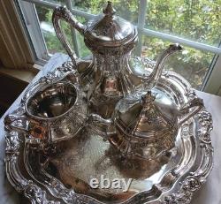 Exquisit Reed & Barton Victorian Coffee & Tea Service Set with FB Rogers Tray READ