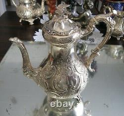 Exquisite Antique Bird Spout/3d Bird Finial 5pcs Silver Plate Tea Set