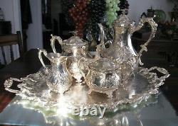 Exquisite Antique Bird Spout/3d Bird Finial 5pcs Silver Plate Tea Set