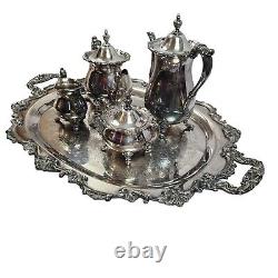 Exquisite Vintage Poole Silver-Plated Tea & Coffee Set With Ornate Tray