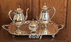 FB Rogers Silver Plate Co 4 Piece Coffee & Tea Set with Sugar & Large 25 Tray