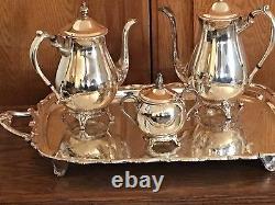 FB Rogers Silver Plate Co 4 Piece Coffee & Tea Set with Sugar & Large 25 Tray