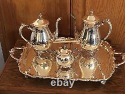 FB Rogers Silver Plate Co 4 Piece Coffee & Tea Set with Sugar & Large 25 Tray