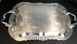 FB Rogers Silver Plated Serving Tray Large Handled Tea Tray Etched Footed 25