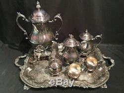 FB Rogers Silverplate Tea Coffee Pot Service Set Tray Sugar Creamer Samovar 1883