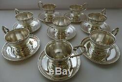 FISHER STERLING 600 Silver Tea & Coffee Cup Holders & Plates 8 Persons Set