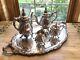 Free Ship Wallace Baroque Silverplate Coffee Tea Cream Sugar Tray Serving Set