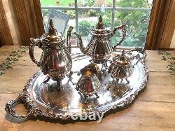 FREE SHIP Wallace Baroque Silverplate Coffee Tea Cream Sugar Tray Serving Set