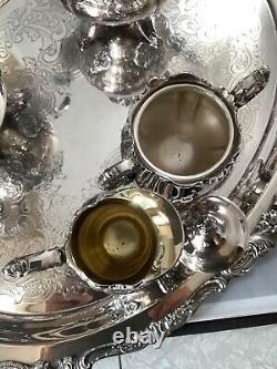 FREE SHIP Wallace Baroque Silverplate Coffee Tea Cream Sugar Tray Serving Set