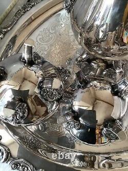 FREE SHIP Wallace Baroque Silverplate Coffee Tea Cream Sugar Tray Serving Set