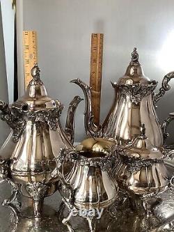 FREE SHIP Wallace Baroque Silverplate Coffee Tea Cream Sugar Tray Serving Set