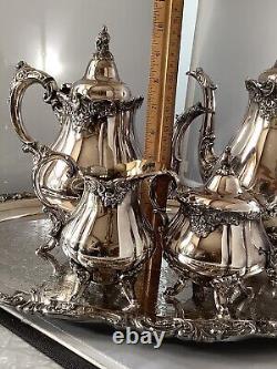FREE SHIP Wallace Baroque Silverplate Coffee Tea Cream Sugar Tray Serving Set