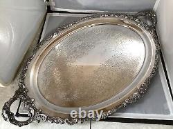 FREE SHIP Wallace Baroque Silverplate Coffee Tea Cream Sugar Tray Serving Set