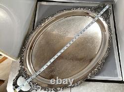 FREE SHIP Wallace Baroque Silverplate Coffee Tea Cream Sugar Tray Serving Set