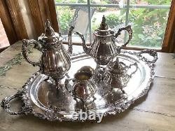 FREE SHIP Wallace Baroque Silverplate Coffee Tea Cream Sugar Tray Serving Set