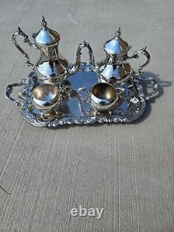 F. B. Rogers Lady Margaret 5 Piece Silver Tea Coffee Set With Tray Antique