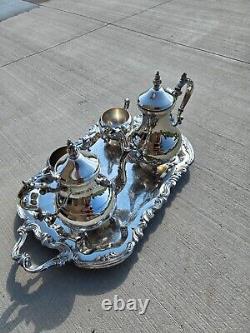 F. B. Rogers Lady Margaret 5 Piece Silver Tea Coffee Set With Tray Antique
