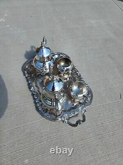 F. B. Rogers Lady Margaret 5 Piece Silver Tea Coffee Set With Tray Antique