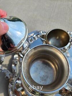F. B. Rogers Lady Margaret 5 Piece Silver Tea Coffee Set With Tray Antique