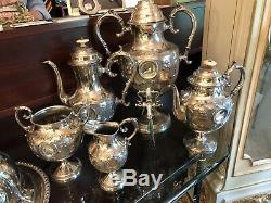 Fabulous 5 PC VICTORIAN Silver-plated Coffee And Tea Set Kettle And Stand