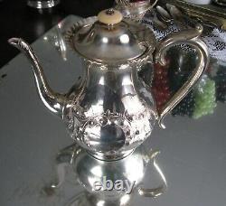 Fabulous Antique Repoussee Bone Finial Silver Plate Tea/ Coffee Pot