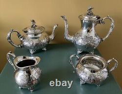 Fabulous Art Nouveau Hand Chased Silver Plated Tea Set JOHN TURTON & Sons C1900