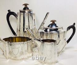 Federal Style Silverplate Engraved Tea Set Coffee Pot Creamer Sugar/Waste