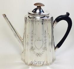 Federal Style Silverplate Engraved Tea Set Coffee Pot Creamer Sugar/Waste