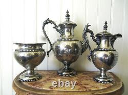 Fine Antique Victorian 3pc. Meriden Britannia Silver Plated Tea Set cica 1875