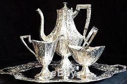 Fine Barbour Bros. Victorian Era Heavy Repousse Silver Plate Tea/Coffee Service