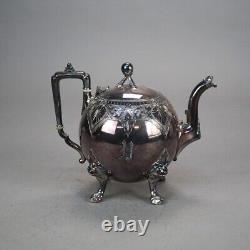 Four Piece Antique Figural Clawfoot Silver Plate Tea Set C1890