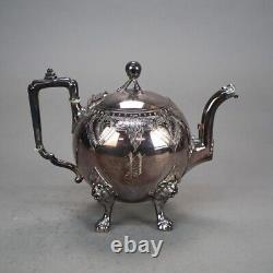 Four Piece Antique Figural Clawfoot Silver Plate Tea Set C1890