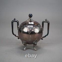 Four Piece Antique Figural Clawfoot Silver Plate Tea Set C1890