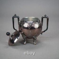 Four Piece Antique Figural Clawfoot Silver Plate Tea Set C1890