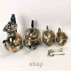 Four Piece Antique Silver Plate Tea & Coffee Set Ebonised Handle Reeded Design
