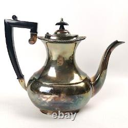 Four Piece Antique Silver Plate Tea & Coffee Set Ebonised Handle Reeded Design