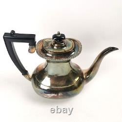 Four Piece Antique Silver Plate Tea & Coffee Set Ebonised Handle Reeded Design