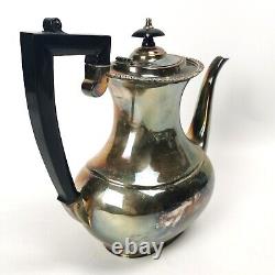 Four Piece Antique Silver Plate Tea & Coffee Set Ebonised Handle Reeded Design