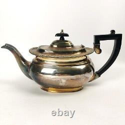 Four Piece Antique Silver Plate Tea & Coffee Set Ebonised Handle Reeded Design