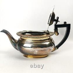 Four Piece Antique Silver Plate Tea & Coffee Set Ebonised Handle Reeded Design