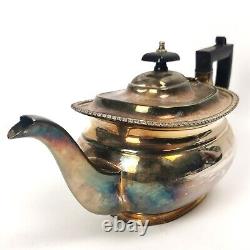 Four Piece Antique Silver Plate Tea & Coffee Set Ebonised Handle Reeded Design