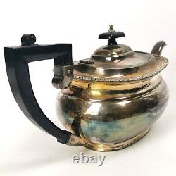 Four Piece Antique Silver Plate Tea & Coffee Set Ebonised Handle Reeded Design