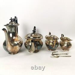 Four Piece Antique Silver Plate Tea & Coffee Set Ebonised Handle Reeded Design