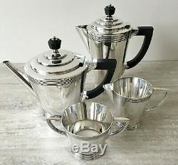 Four-Piece Art Deco Silver Plate Tea Set by Keith Murray for Mappin & Webb