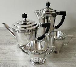 Four-Piece Art Deco Silver Plate Tea Set by Keith Murray for Mappin & Webb